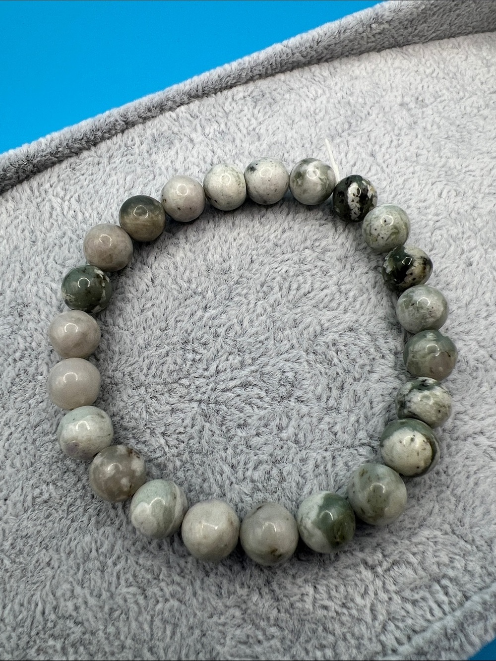 Natural gemstone 8mm Beaded Stretch Bracelet - Green and Gray